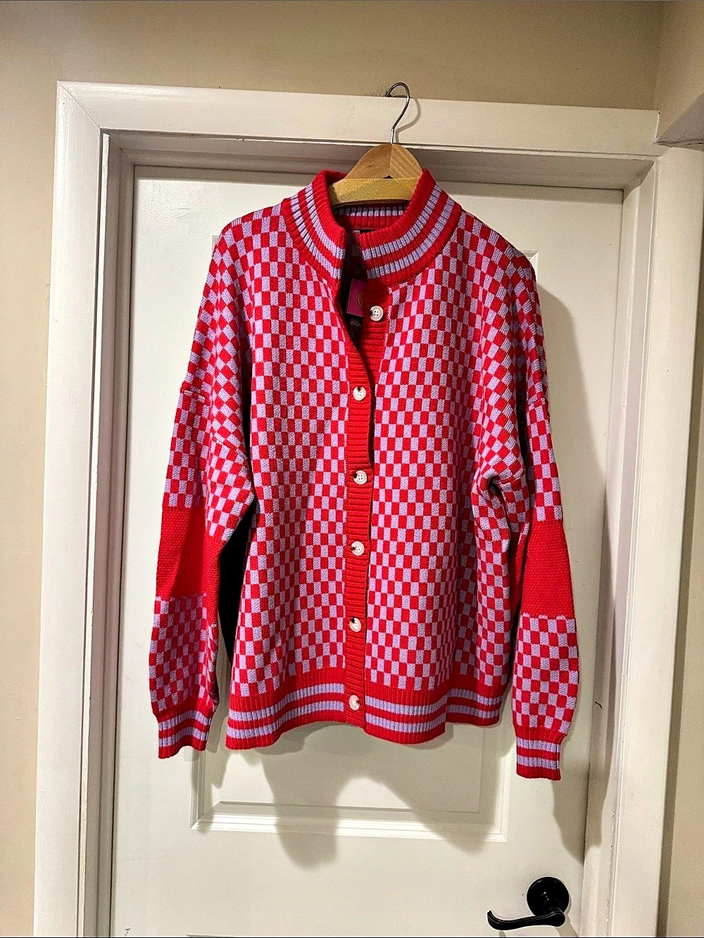 lala Checkered Cardigan in Red & Purple Size 2X/3X. NWT